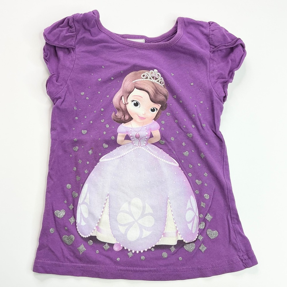 Disney Purple Sofia the First T-Shirt Kids Size 6 Glitter Graphic Flutter Sleeve